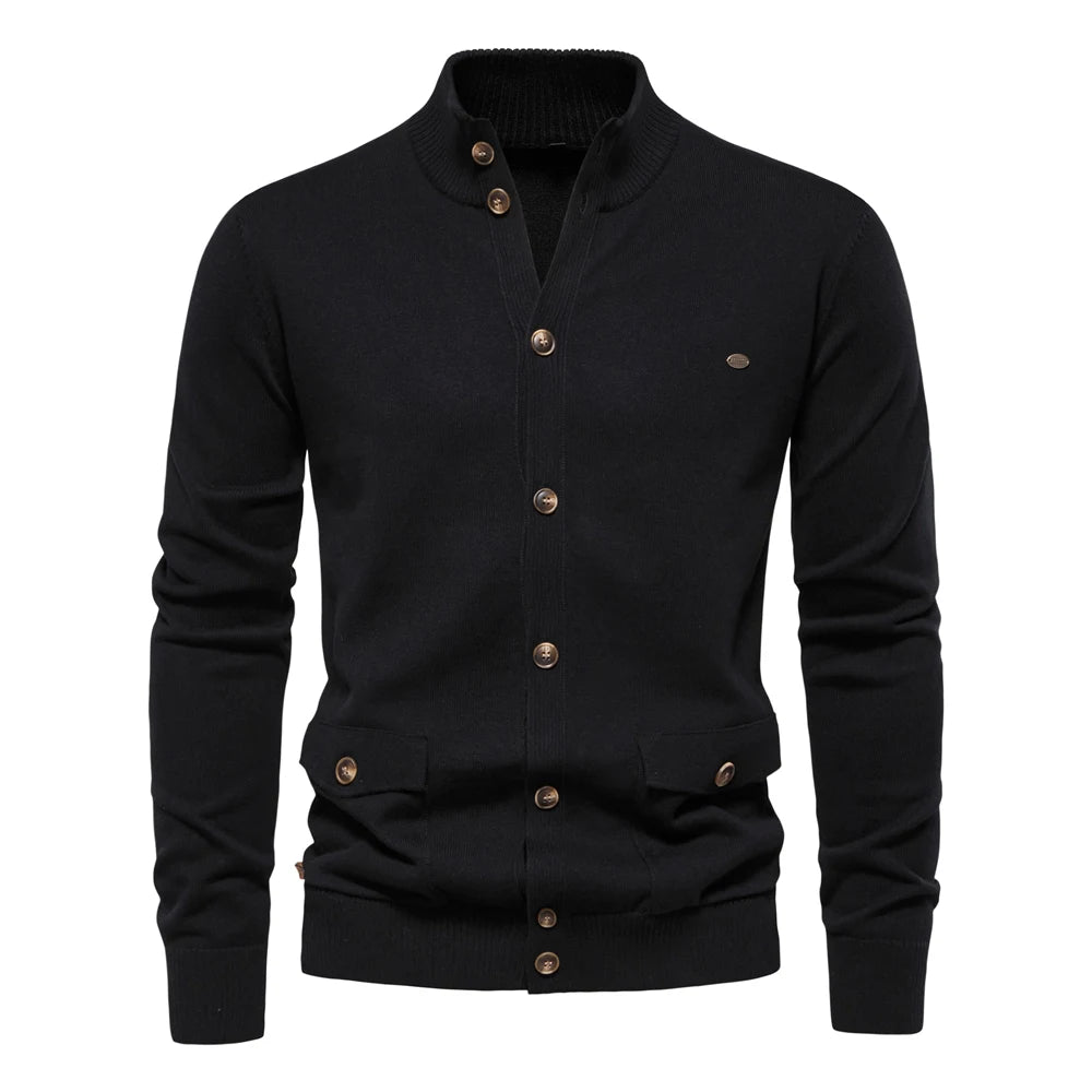 Herren Strickjacke im lässigen Stil mit Stehkragen und Knopfleiste