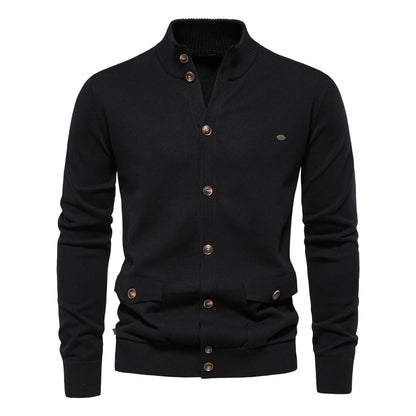 Herren Strickjacke im lässigen Stil mit Stehkragen und Knopfleiste