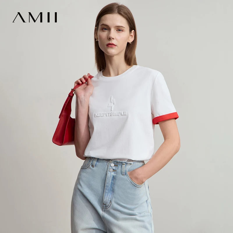 Damen Freizeit-T-Shirt mit Rundhalsausschnitt und Farbblockierung für den Sommer