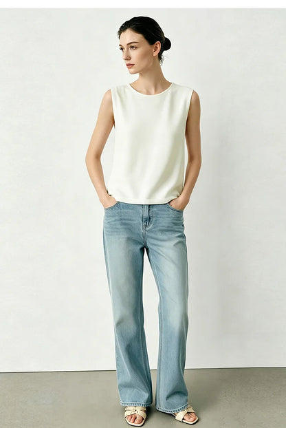 Damen-Rundhalspullover ärmellos Drapierung Cut-Out Lyocell Sommer