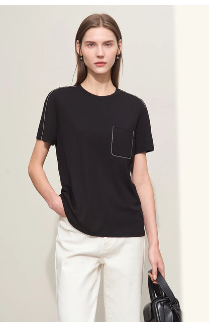 Damen Sommer-T-Shirts im minimalistischen Stil mit O-Ausschnitt und kurzen Ärmeln