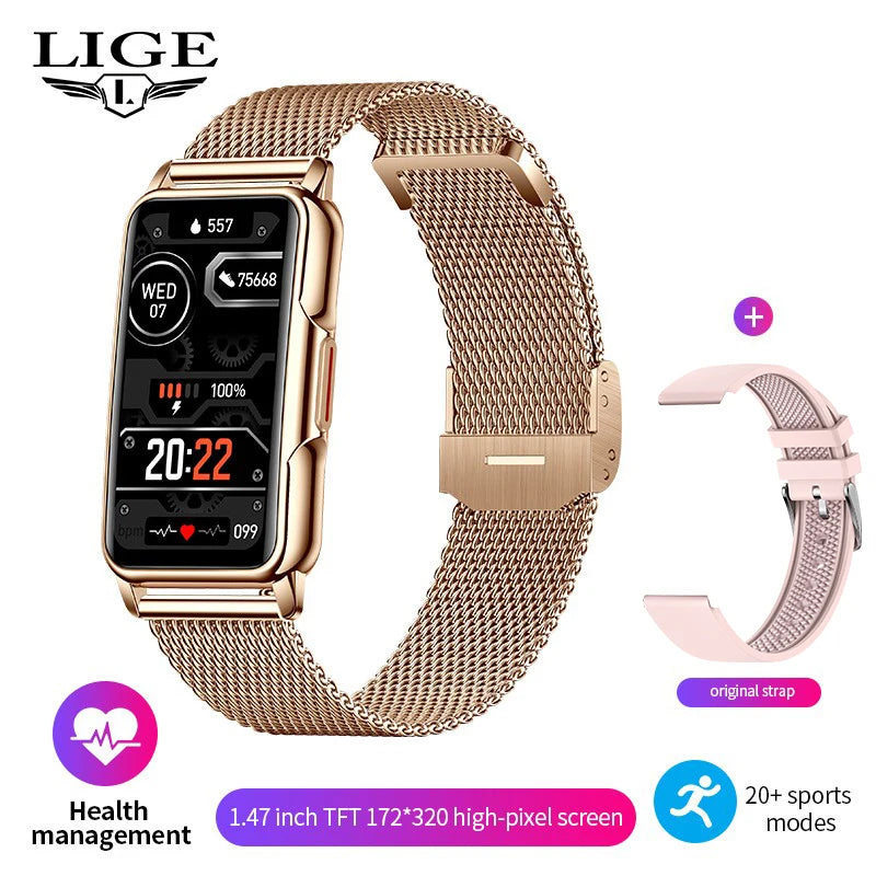 LIGE Mann Frauen 1,47 "Full Touch Screen BT Anruf Smart Uhr Musik Fitness Sport Armband Schlaf Monitor Mann Smartwatch männer 2025