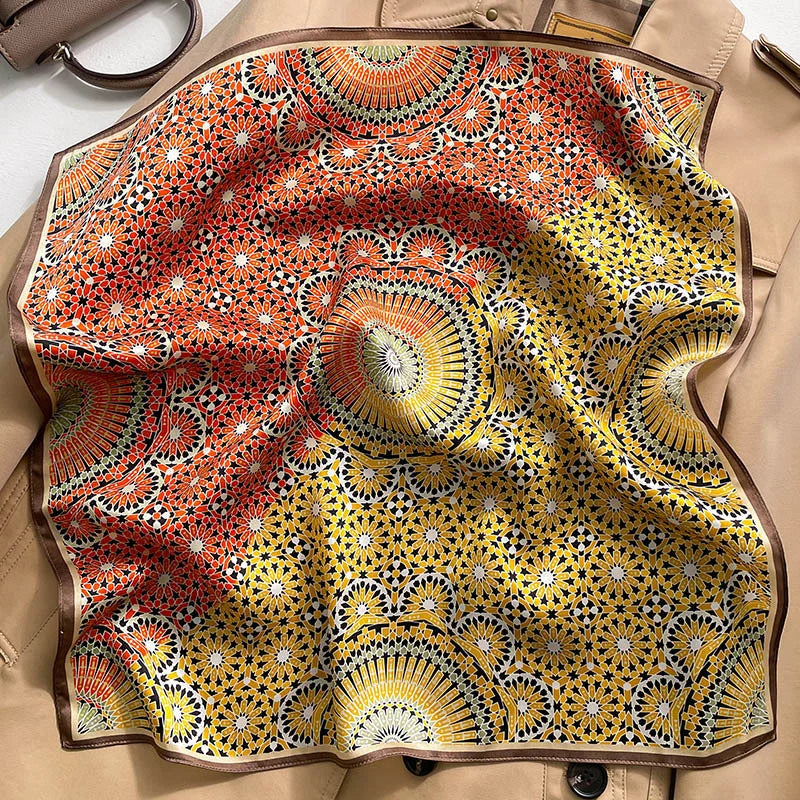 Damen Seidenschal quadratisch Blumen Bandana Haarband Halstuch weich C