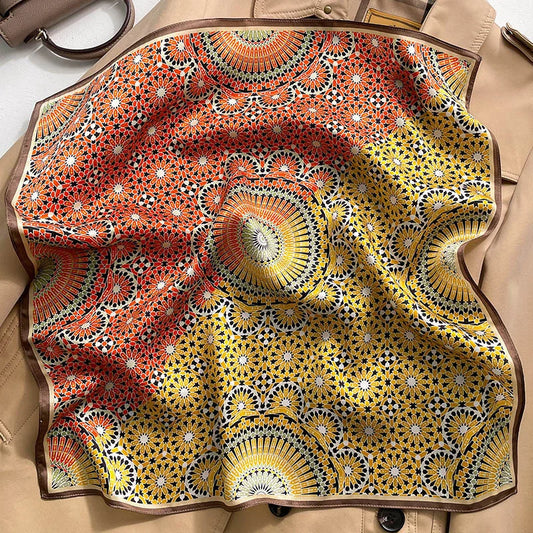 Damen Seidenschal quadratisch Blumen Bandana Haarband Halstuch weich C