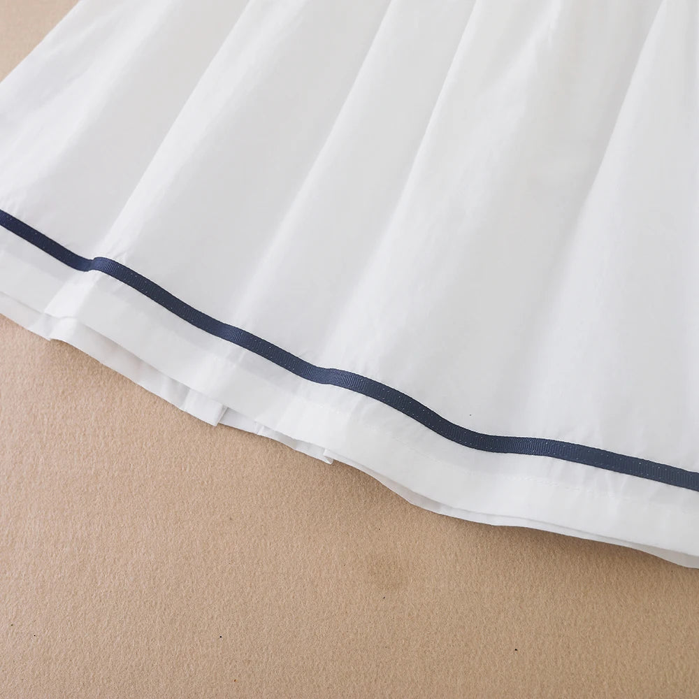 Baby Mädchen Kleid mit Marineblau Kragen Schleife Sommer Kinder Baumwolle Kleidung Kleinkind Outfit für Mädchen 2-6 Jahre