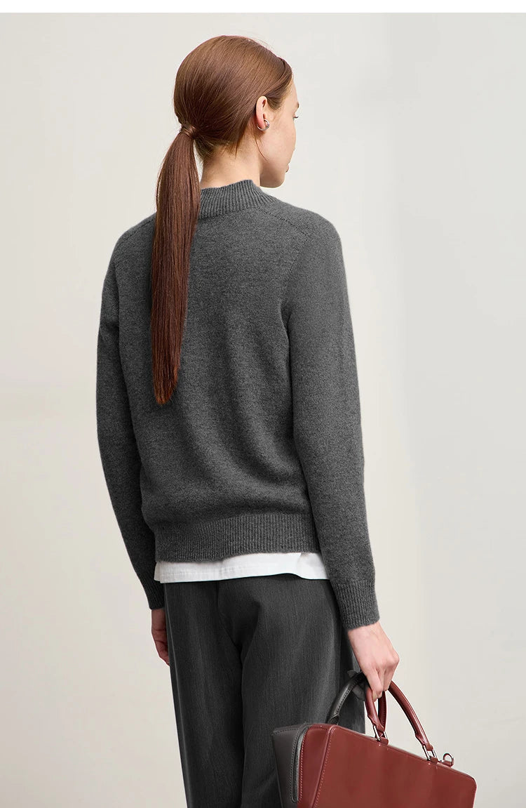 Damen-Halbrollkragen-Pullover 100 % Wolle warm vielseitig Winter