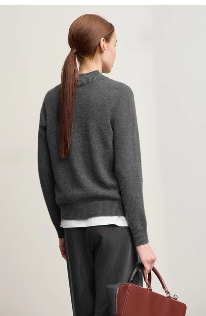 Damen-Halbrollkragen-Pullover 100 % Wolle warm vielseitig Winter