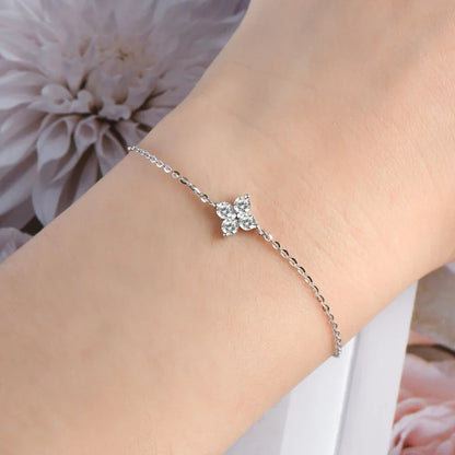 Damen-Armband Kleeblatt mit Moissanit in Gold