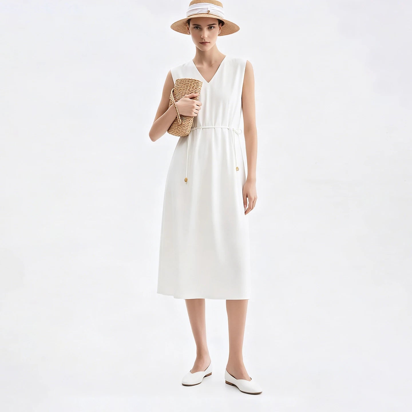 Komfortables Sommer Damen Kleid V-Ausschnitt Kordelzug