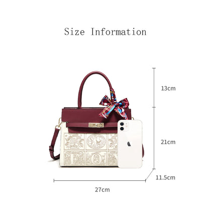Damen Schultertasche aus Splitleder mit Stickerei im chinesischen Stil