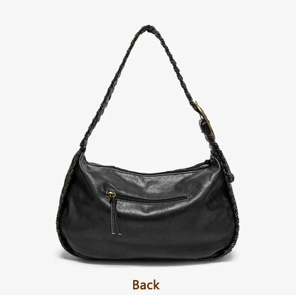 Damen-Hobo-Handtasche Vintage-Stil aus weichem Kunstleder mit geflochtenem Tragegurt und Mehrfach-Reißverschlussfächern