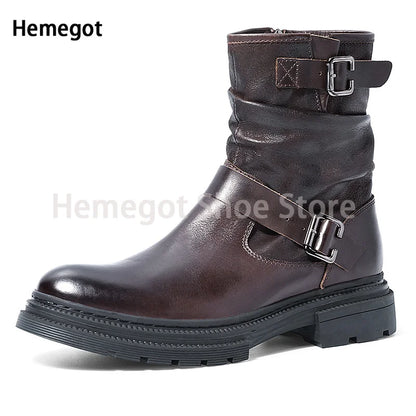 Chelsea-Boot für Herren, dunkelbraun, Knöchelriemen mit Schnalle, seitlicher Reißverschluss
