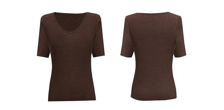 Damen V-Ausschnitt Pullover gerippt Kurzarm Viskose Büro Sommer