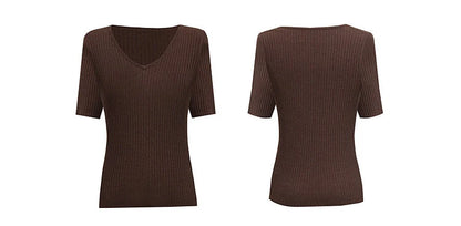 Damen V-Ausschnitt Pullover gerippt Kurzarm Viskose Büro Sommer