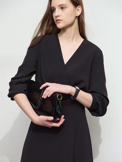 Elegantes Damenkleid Mit V-Ausschnitt Und Stretch Für Bürodamen