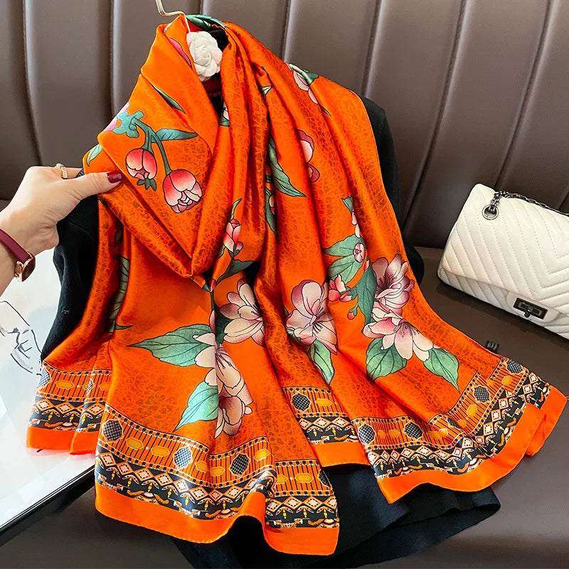 Damen Seidenschal groß Sommer Strand Hijab Turban Foulard Bandana Sonnenschutz