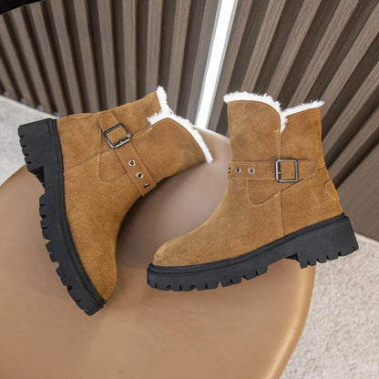 AIYUQI Women's Snow Boots Suede Genuinen Leather New Large Size Thick Warm Women Winter Boots Casual Women's Ankle Boots