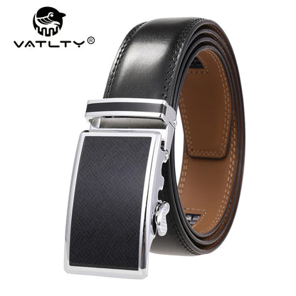 VATLY Fashion Ledergürtel Herren 3,5 cm Automatik-Schnalle Natur-Rindsleder