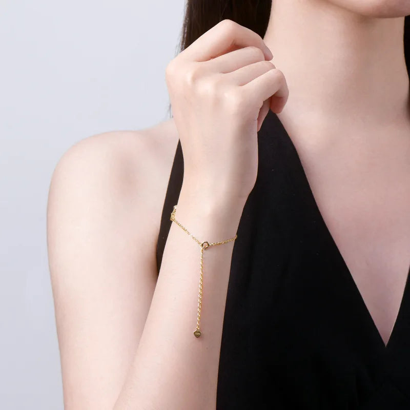 Damen-Armband Kleeblatt mit Moissanit verstellbar