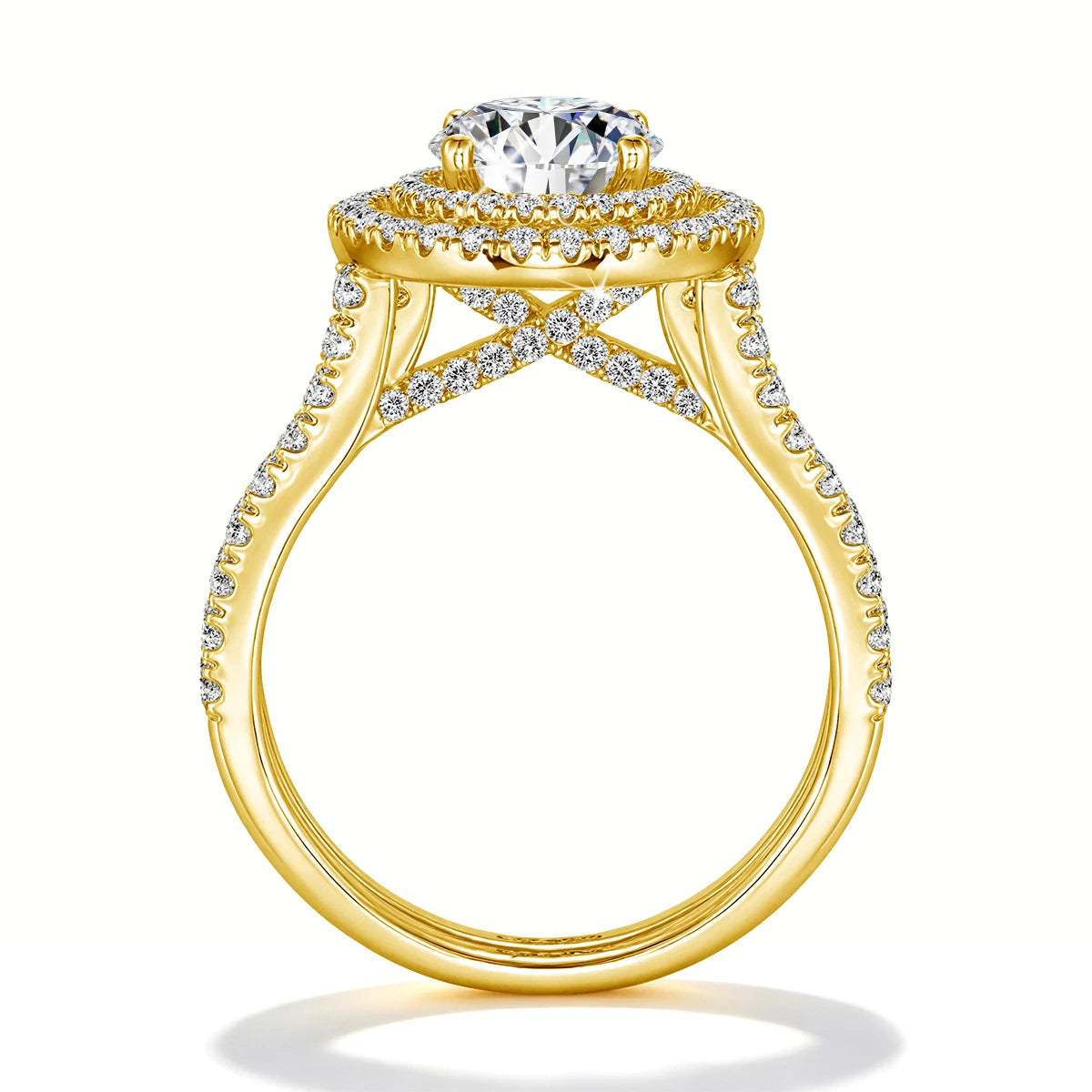 Damen-Verlobungsring-Set aus 925er Silber mit Moissanit Doppel-Halo 7 mm 1,2 ct Luxus-Schmuck