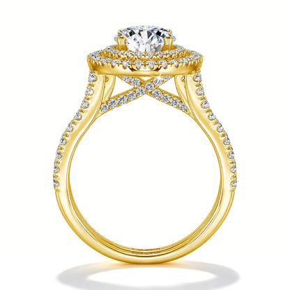 Damen-Verlobungsring-Set aus 925er Silber mit Moissanit Doppel-Halo 7 mm 1,2 ct Luxus-Schmuck