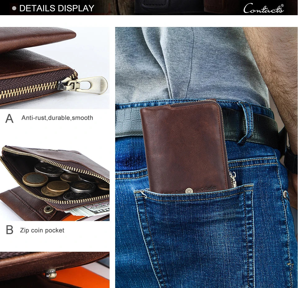Herren Echtleder Geldbörse Bifold Vintage Senior Reißverschluss Luxus Kartenhalter Geldclip
