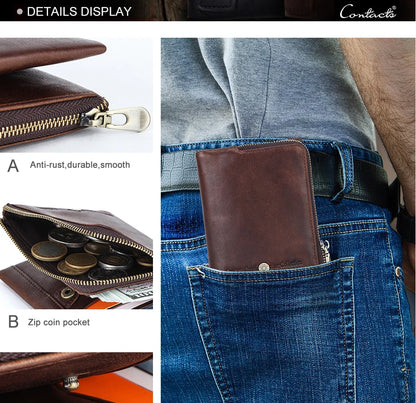 Herren Echtleder Geldbörse Bifold Vintage Senior Reißverschluss Luxus Kartenhalter Geldclip