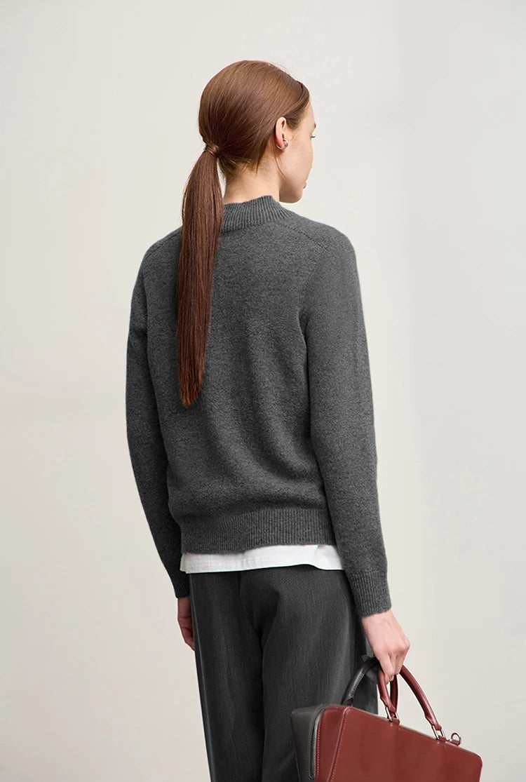 Damen-Halbrollkragen-Pullover 100 % Wolle warm vielseitig Winter