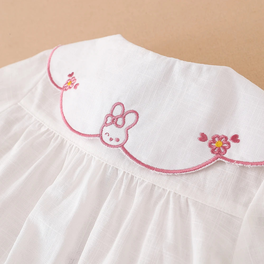 Mädchen-Shirt 2025, Frühling und Herbst, Baby-Kinder, 100 % Baumwolle, langärmelige Kleidung, niedliches Kaninchen, bestickte Oberteile für 2–6 Jahre