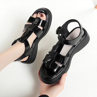AIYUQI Frauen Sandalen Sommer 2025, Neue Echtes Leder Keil Frauen Sandalen Offene spitze Römischen Sandalen Frauen