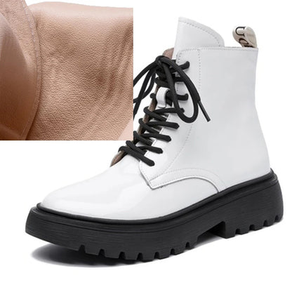 Damen-Schnürstiefel, weiß, mit Futterkragen, dicke Laufsohle