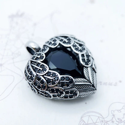 Damen-Charm-Anhänger geflügeltes Herz schwarz Glamour aus Sterlingsilber