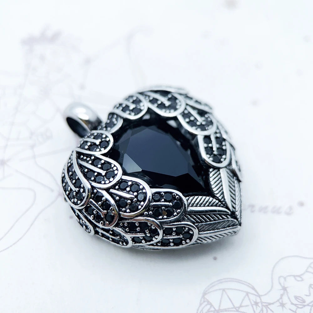 Damen-Charm-Anhänger geflügeltes Herz schwarz Glamour II aus Sterlingsilber