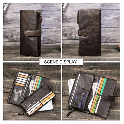 Herren Echtleder Lange Geldbörse Vintage Handyfach Fotohalter Kartenhalter Reise