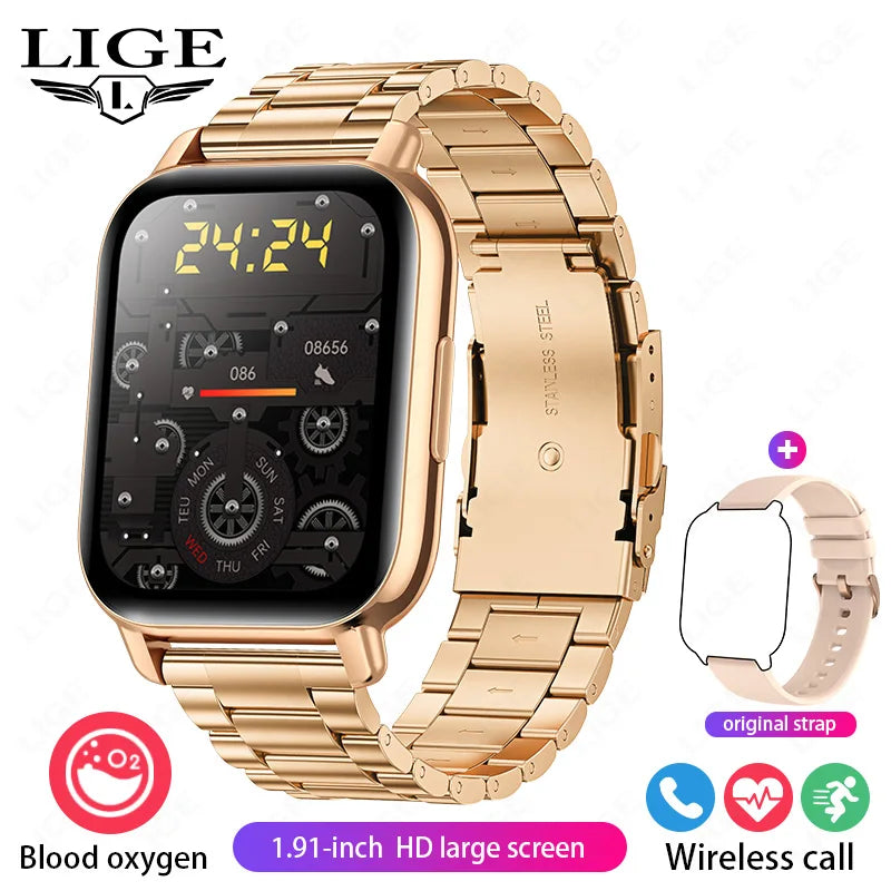 LIGE 2024 Neue Mode Smartwatch Männer 1,91 "HD Bildschirm Bluetooth Anruf Herzfrequenz Blutdruck Schlaf Überwachung Smart Uhr frauen