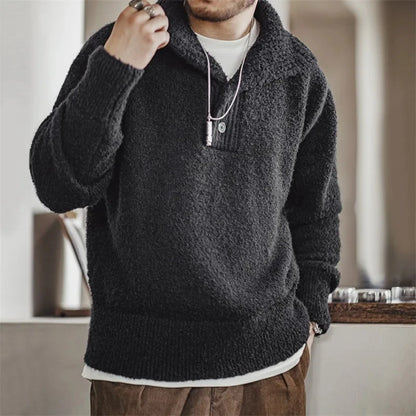 Herren Strickpullover mit Umlegekragen aus schwerem Schlaufengarn für Herbst und Winter