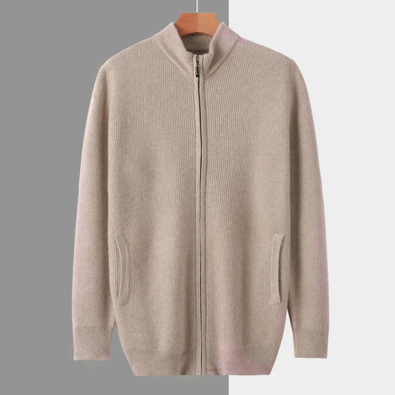 Stehkragen Reißverschluss Strickjacke Pullover Herrenmantel Business Casual Herbst Winter neue reine Wolle Strickjacke Männer Doppeltaschen
