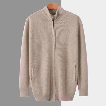 Stehkragen Reißverschluss Strickjacke Pullover Herrenmantel Business Casual Herbst Winter neue reine Wolle Strickjacke Männer Doppeltaschen