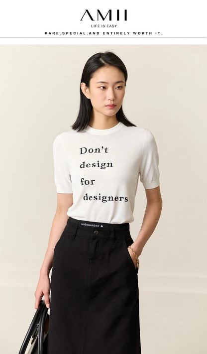 Damen Top im Minimalismus-Stil mit O-Ausschnitt und kontrastierenden Farben