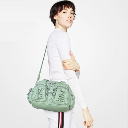 Damen-Satchel-Tasche aus PU mit Reißverschluss und viel Stauraum für Smartphone und Wertsachen