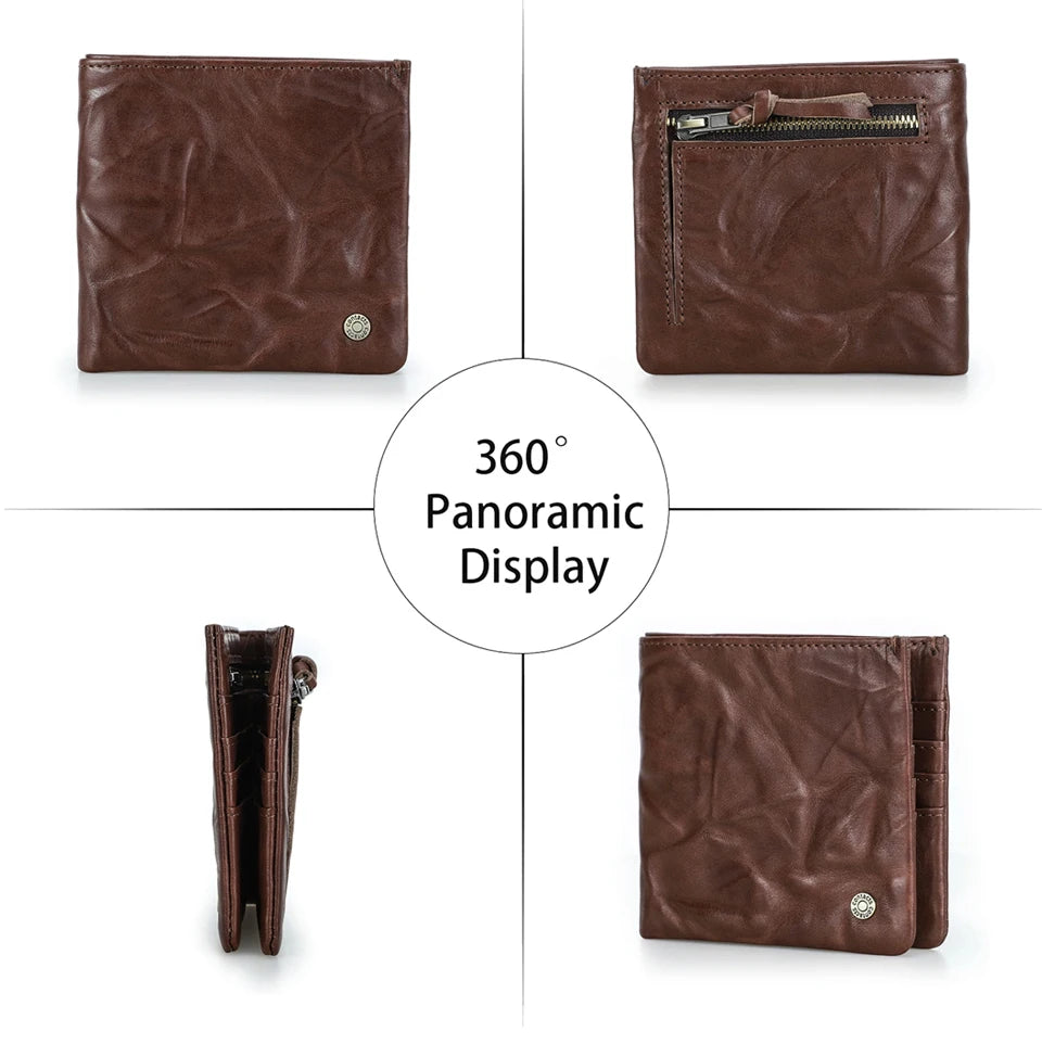 Herren Echtleder Geldbörse Vintage RFID Bifold Kurzgeldbörse 6 Kartenfächer Business