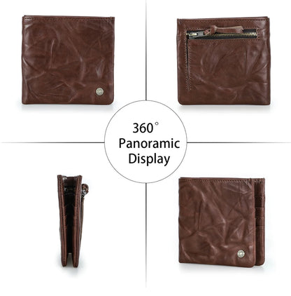 Herren Echtleder Geldbörse Vintage RFID Bifold Kurzgeldbörse 6 Kartenfächer Business