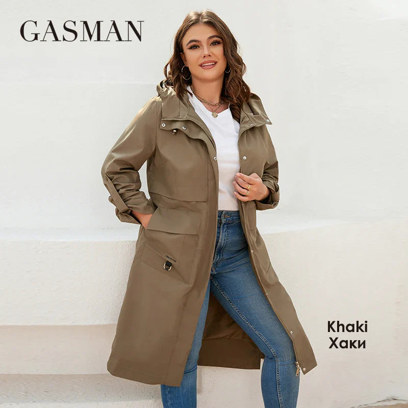Kurze Damen-Frühlingsjacke mit Kapuze und Taschen – lässige, einfarbige Übergangsjacke für Frauen