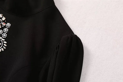 Elegante Damenjacke mit Applikationen, Patchwork und Perlen – Lockerer Schnitt mit Reverskragen und langen Ärmeln