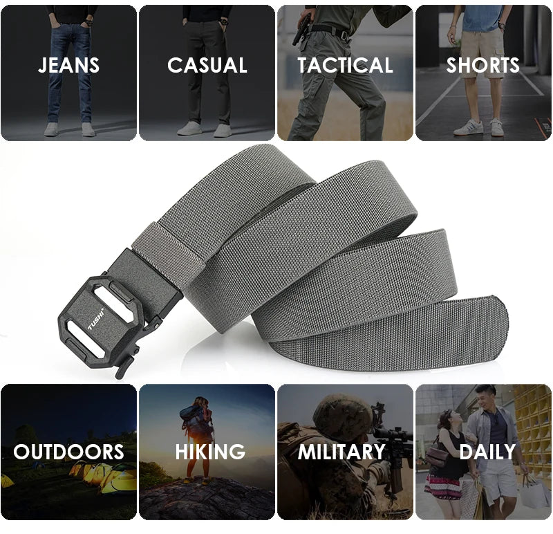 Herren-Gürtel aus Nylon mit elastischer Metallschnalle für Jeans und Freizeit im Alltag