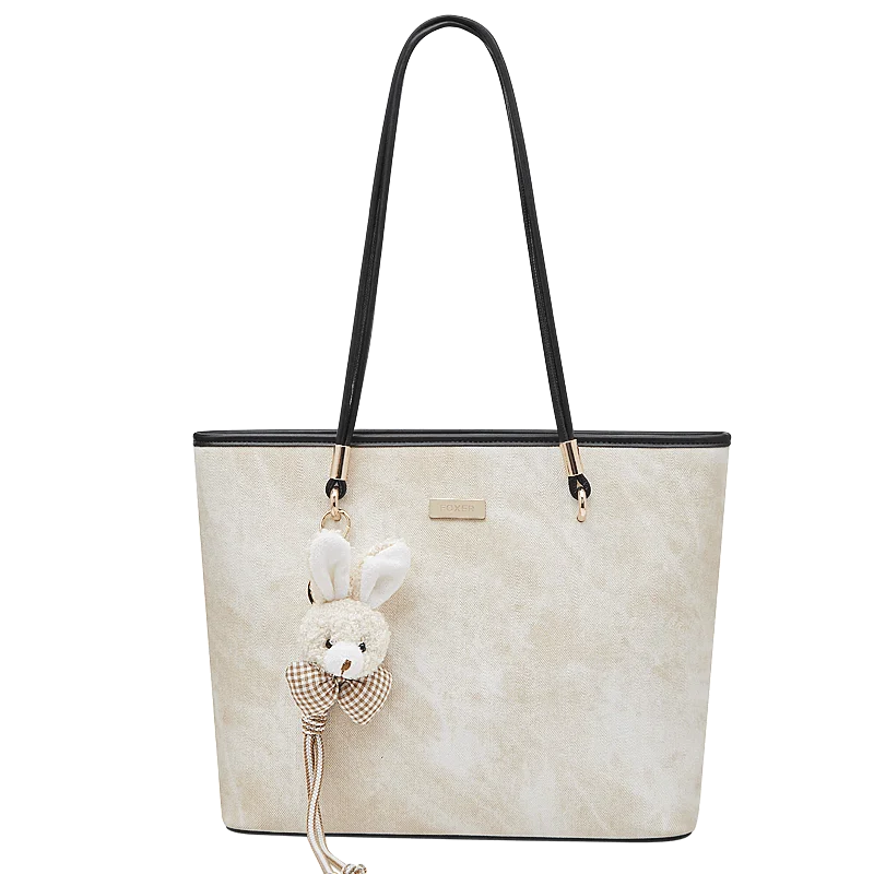 Damen Schultertasche Aus PVC-Leder Mit Reißverschluss Und Anhänger
