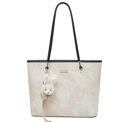 Damen Schultertasche Aus PVC-Leder Mit Reißverschluss Und Anhänger