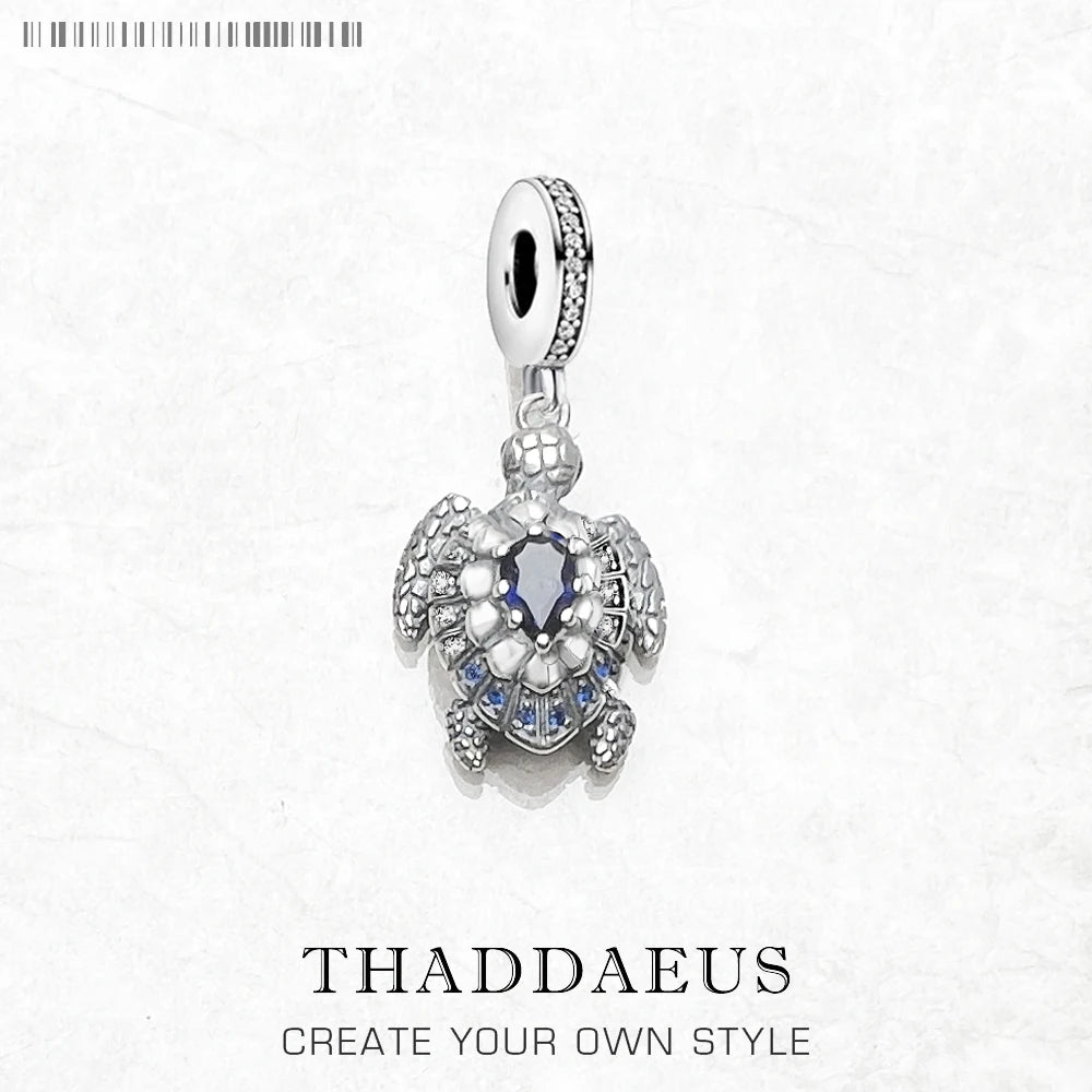 Damen-Charm-Anhaenger Schildkroete blaue Steine aus Sterlingsilber