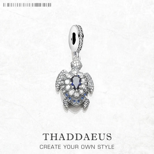 Damen-Charm-Anhaenger Schildkroete blaue Steine aus Sterlingsilber