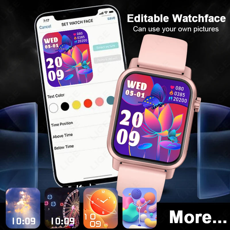 LIGE Neue Mit LED Taschenlampe Smart Uhr Frauen 1,85 "HD Display Herzfrequenz Sport IP68 Wasserdichte Bluetooth Anruf Männer smartwatch